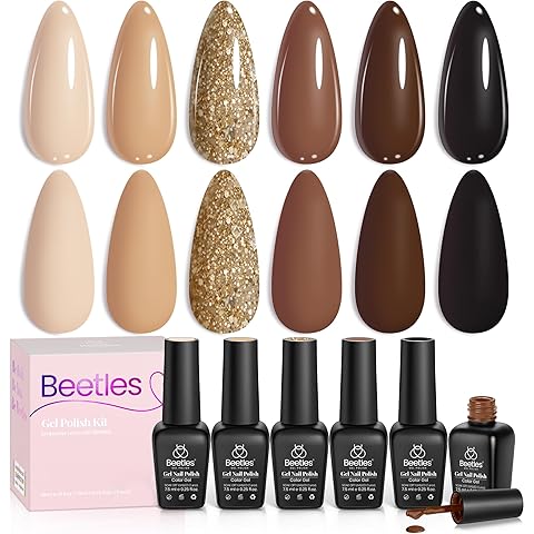Beetles Brown Gel Polish - 6 Colors Nude Brown Neutral Beige Khaki Glitter Gold Gel Nail Polish Set Roasted Chestnuts Collection Uv Gel Nail Art Manicure