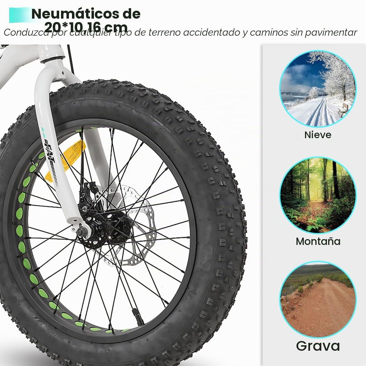 HILAND MTB Infantil 20”, Bicicleta de Montaña para Niños y Niñas, 7 Velocidades, Frenos de Disco Duales, Plateado/Verde/Blanco/Azul