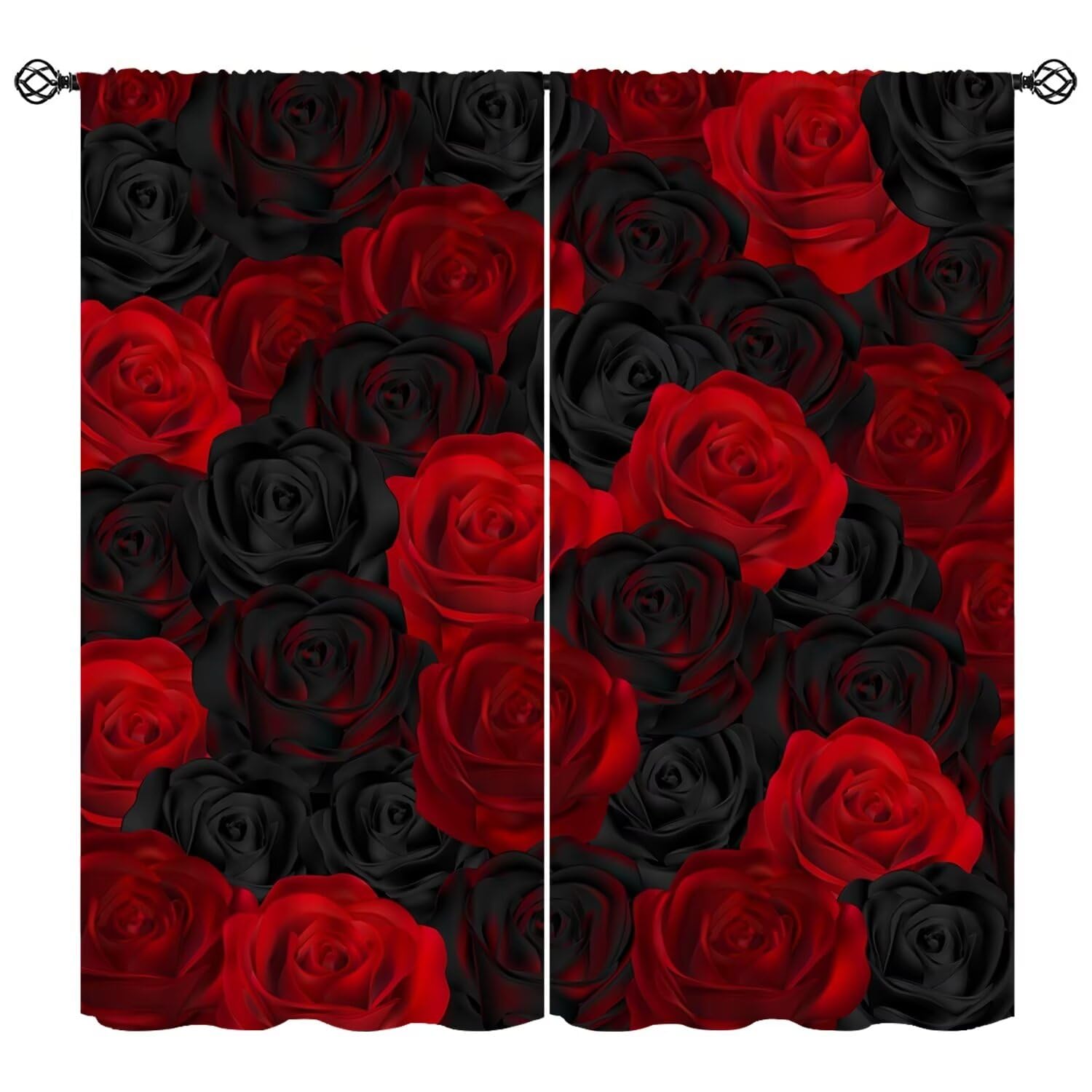 Moderw Red Rose Curtains, Romantic Rose Black Red Rustic Retro Flower Window Treatments Dark Floral Gothic Drapes for Bedroom Kitchen Living Room for Women Home Decor W42xL54in(Decor)