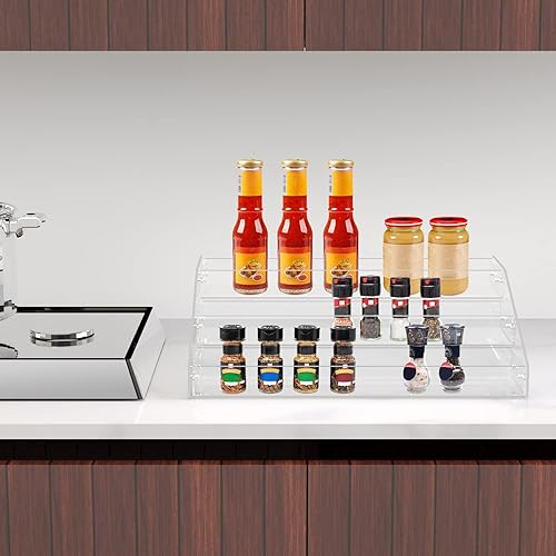 Miniatura 4 de PMMASTO Estante de especias escalonado amplio, organizador de condimentos, estantes verticales de acrílico transparente organizador de latas para