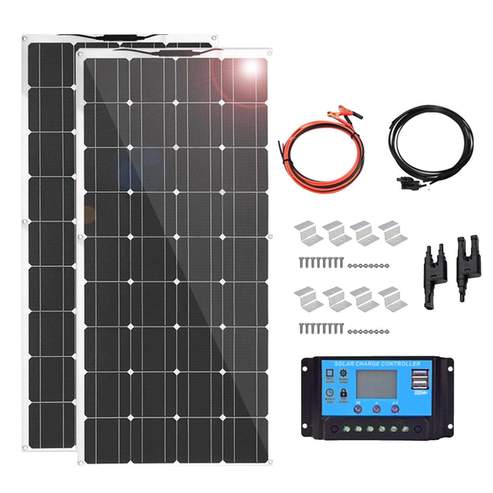 Kit de panel solar monocristalino flexible 200W para carga de batería de 12V en caravanas