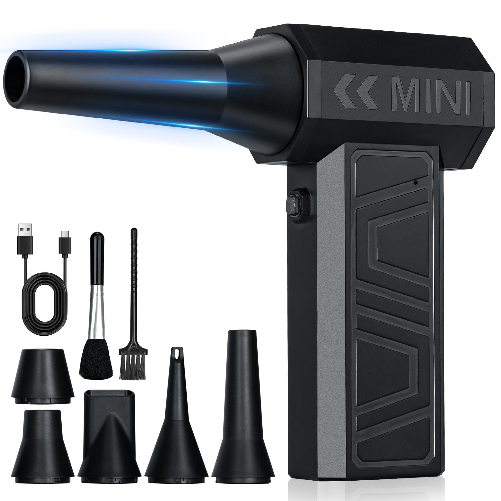 Romon Soplador de Polvo Eléctrico 105000RPM, 3 Velocidades Recargable Aire Comprimido Limpieza PC Potente con Batteria Limpiadores de Aire a Presión para Electrónicos Laptop Teclado Casa Coche