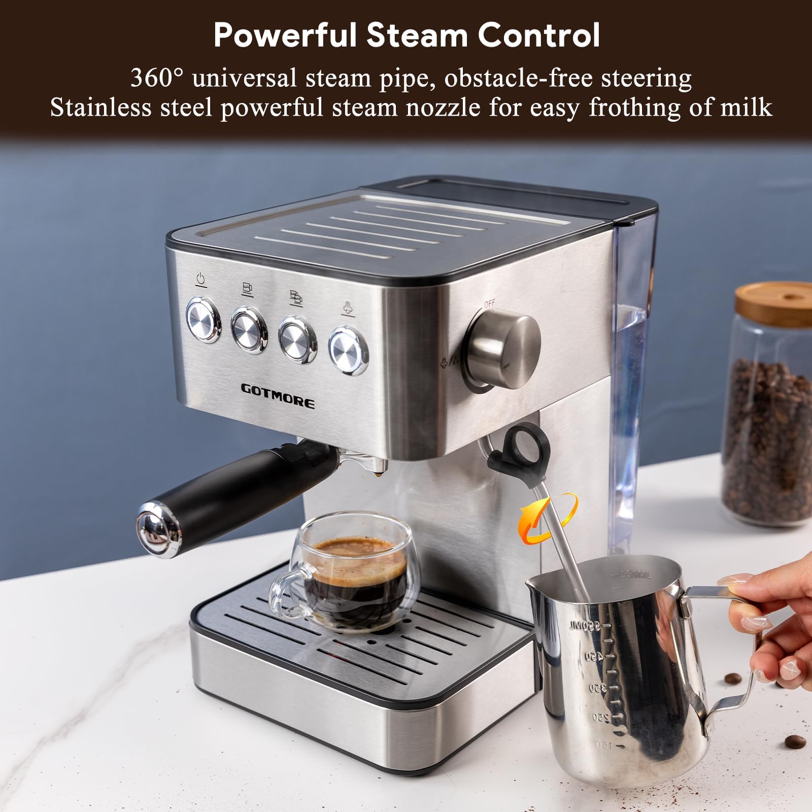 Máquinas de café espresso, máquina de espresso de acero inoxidable con espumador de leche y varita de vapor para café con leche, capuchino, cafetera espresso de 15 bar para el hogar con tanque