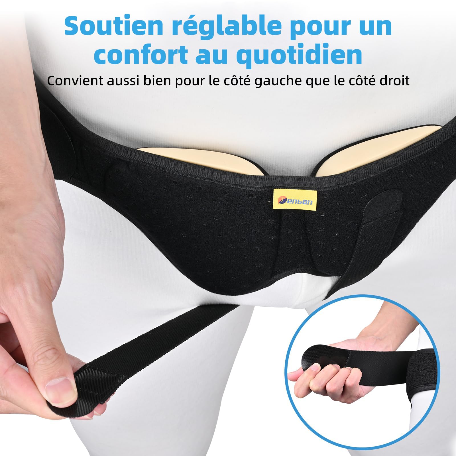 Tenbon Ceinture herniaire pour homme et femme Ceinture herniaire réglable flexible Soutien herniaire Soulagement de la douleur avec 2 coussinets de compression amovibles Hernie gauche et droite (M)