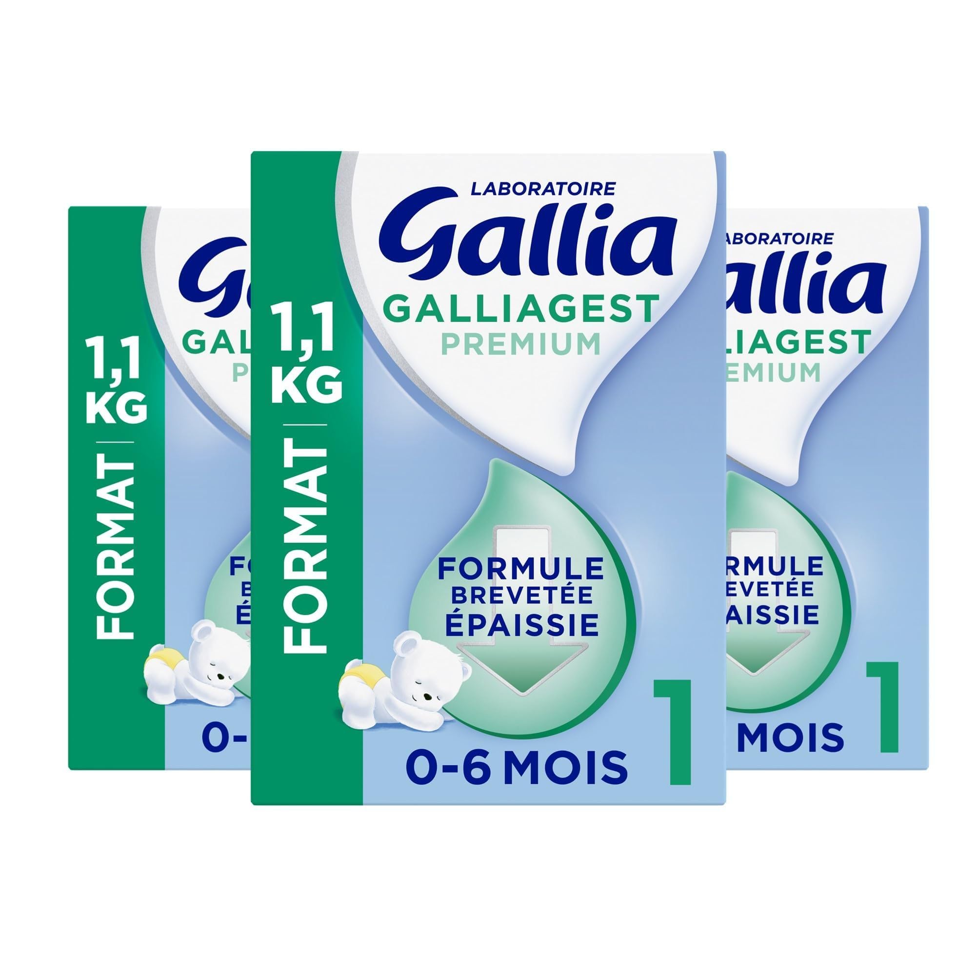 Laboratoire Gallia - Galliagest Premium 1 - Lait en Poudre - Lait Bébé de 0 à 6 Mois - Dès la Naissance - 1,1kg (Lot de 3)
