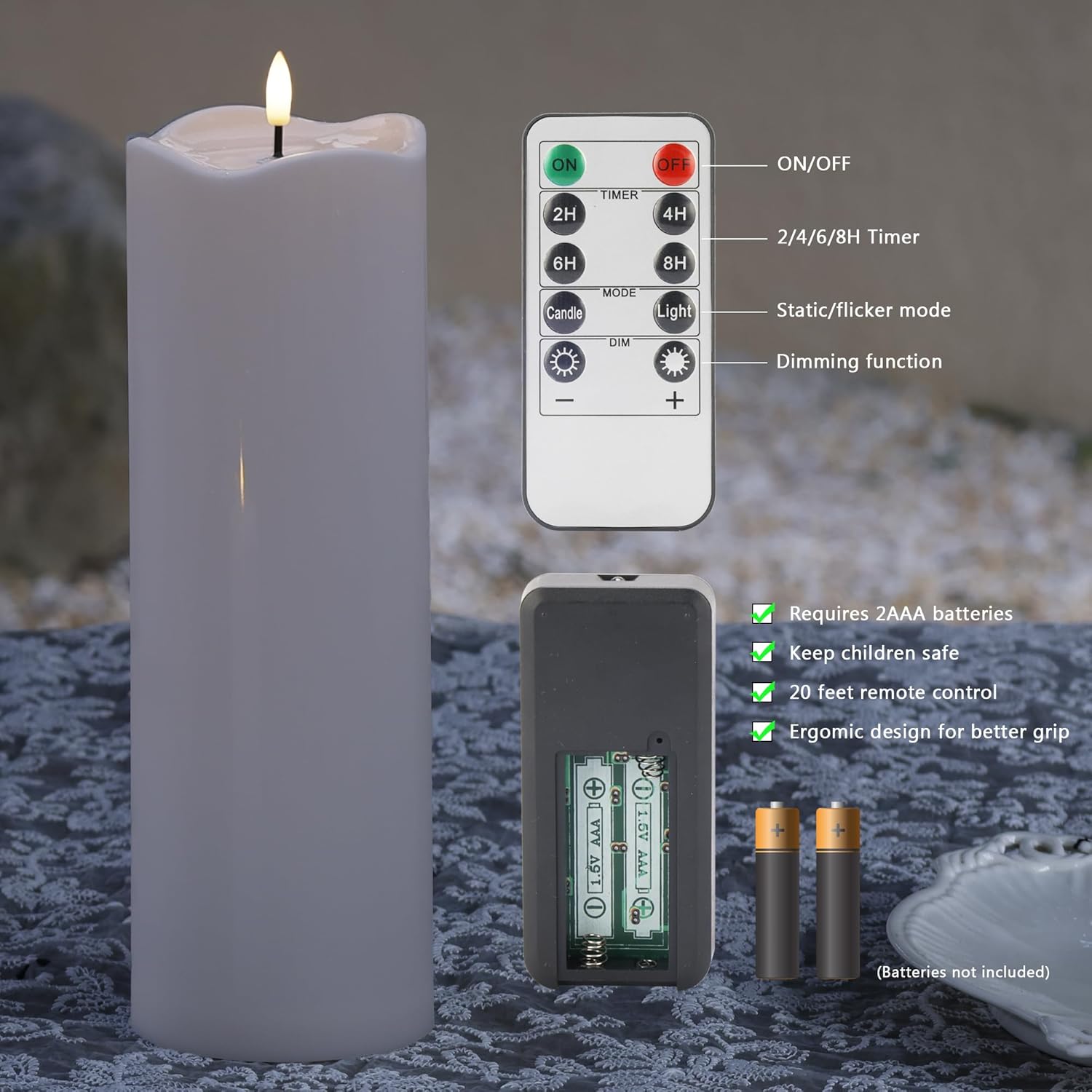 4" x12" Outdoor Flameless Candles Waterproof, Large Battery Operated Candles with Remote, Plastic Flickering Fake Pillar Candles for Garden Patio Porch Home Party, White 1Pack