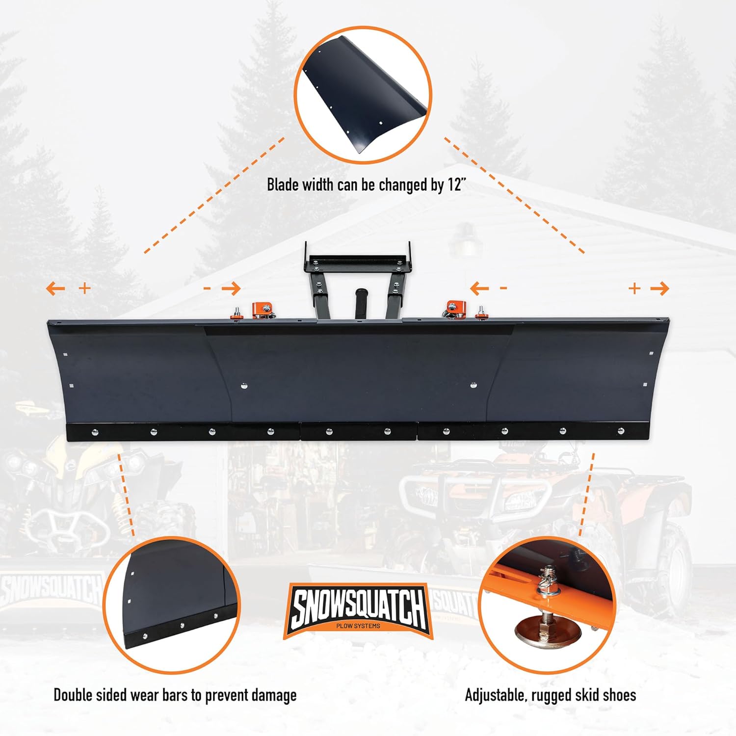 SNOWSQUATCH UTV Snow Plow System 60-72 Inch Adjustable Steel Blade Universal Mount Kit