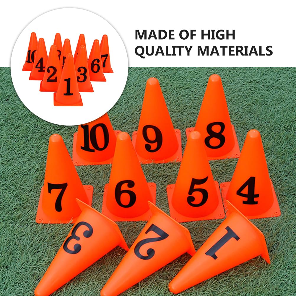 VOSAREA 10 Stücke Markierungshütchen Zahlen 1-10 Markierungskegel Trainingskegel Markierkegel Sport Fußball Hütchen Slalom für Sport Basketball Training Disc Marker Set