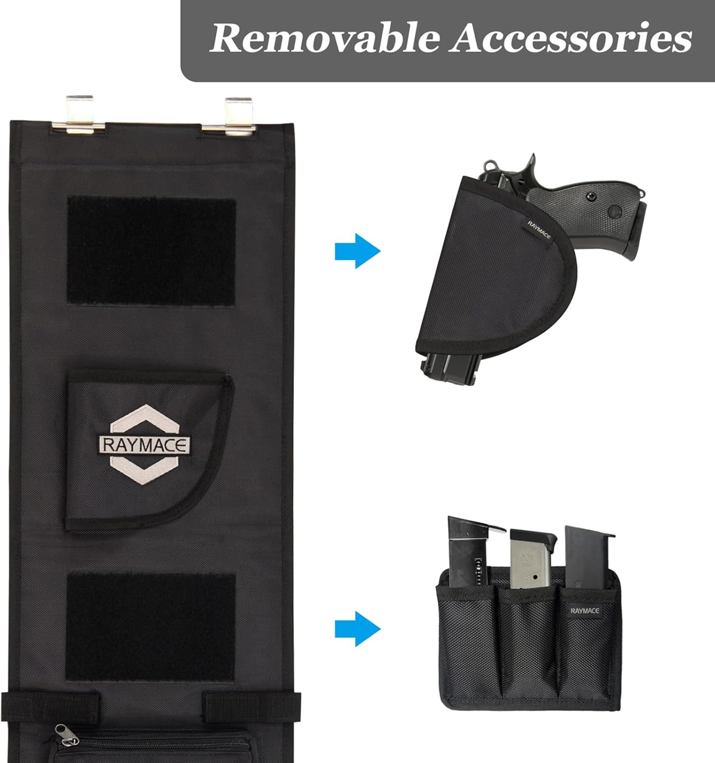 RAYMACE Gun Safe Door Panel Organizer 10W*46H inch，Adjustable Width to 13 Inch, Pistols and Documents Storage Solution