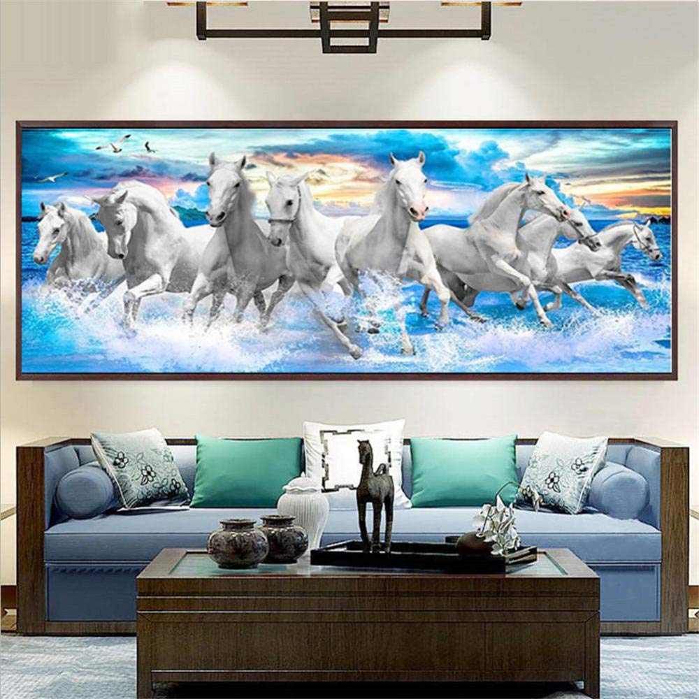Kit de broderie diamant cheval blanc grand format 5D avec strass carrés de 20x60inch