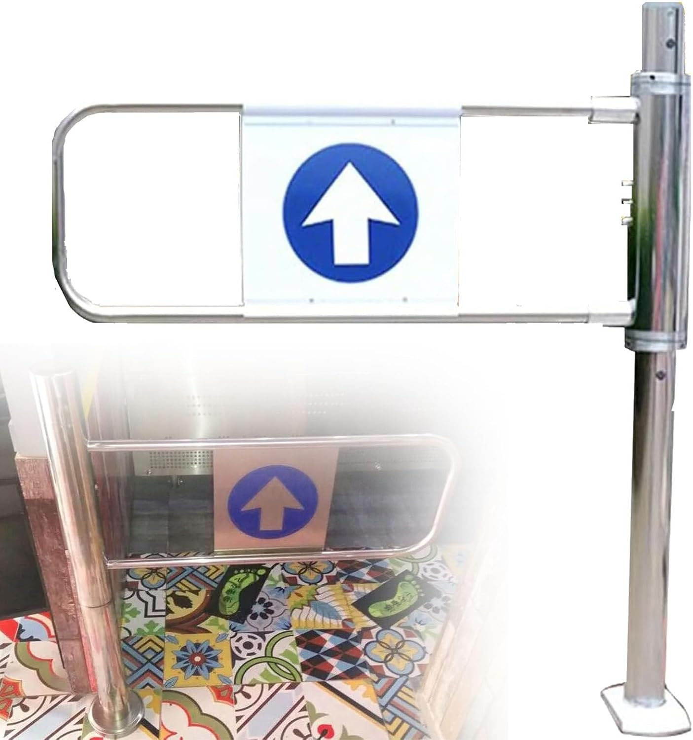 Spring-Loaded Safety Swing Gate - 1-Way Entrance Door for Warehouse Library & Shopping Malls - Durable Pedestrian Transfer Gate (100 x 102 cm)