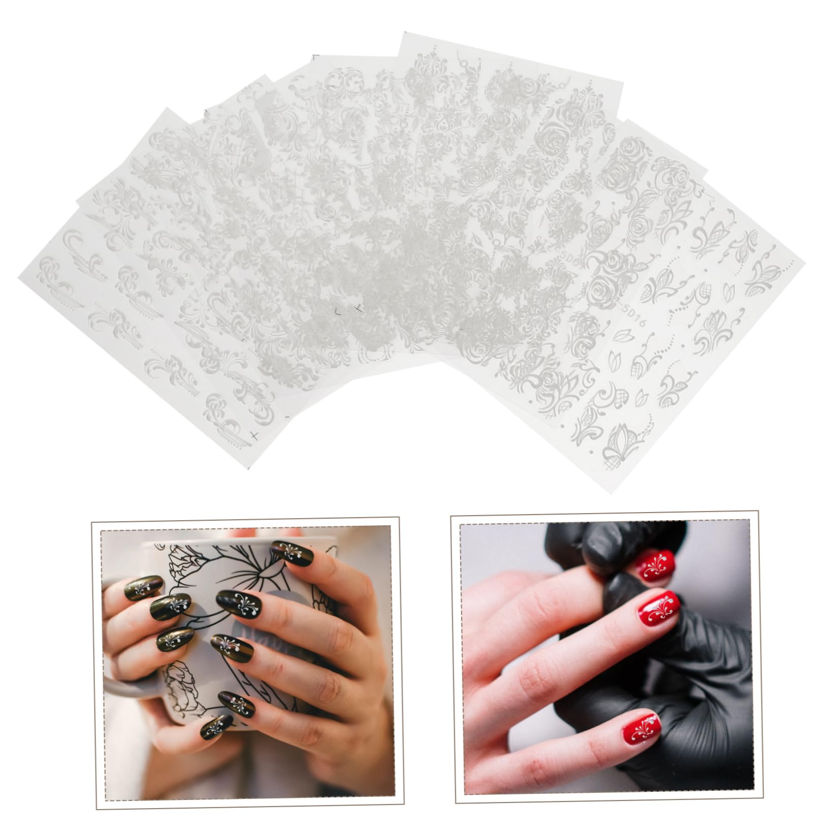 5 Set Adesivi Per Unghie Embossed Nail Art Stickers Per Unghie E Dita Per Eventi E Feste Facili Applicare E Rimuovere Adatti Occasione 8 Fogli*5