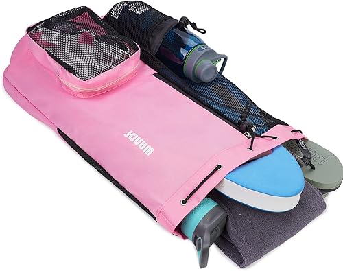 Miniatura 4 de WANDF Mochila de malla con cordón de malla con bolsillo húmedo para natación, gimnasio y equipo de entrenamiento, Rosado, L