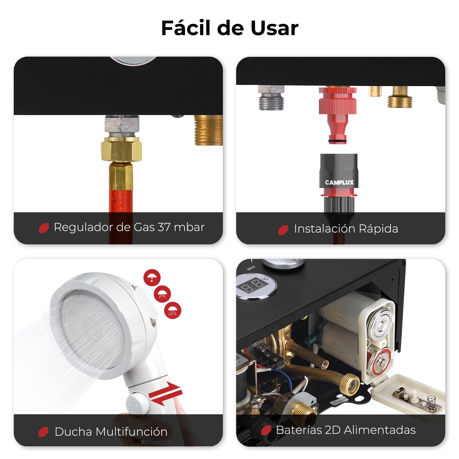 Camplux BW158BC Chauffe-eau à Gaz à 6 Litres sans Réservoir, avec Couvercle de Pluie, Propane ou Butane, 12kW