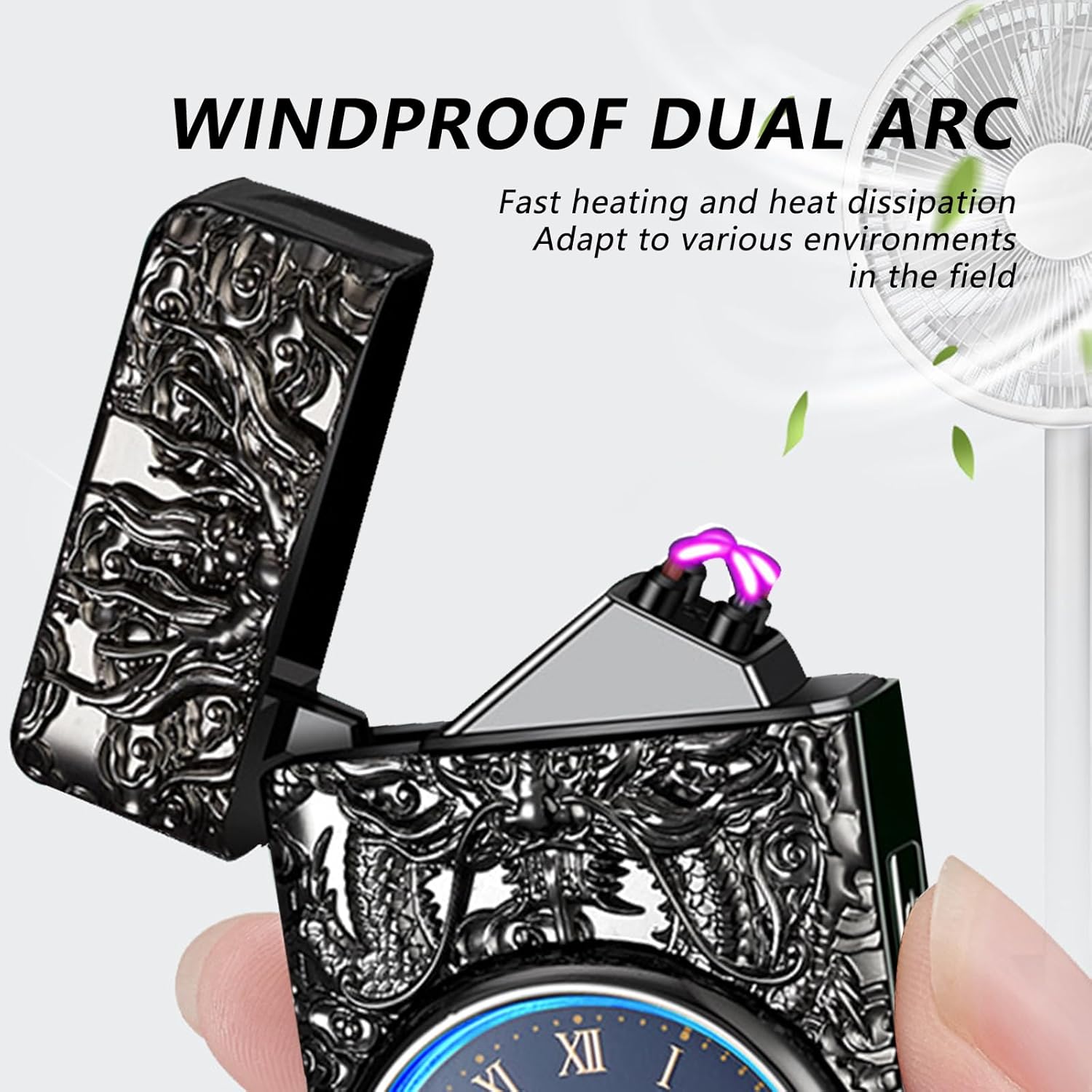 BABOBIU Electric Lighter Arc Windproof Cool Dragon Lighter Flameless Plasma Lighters Camping Lighters with Portable Flashlight for Camping, Hiking, Adventure (Black)