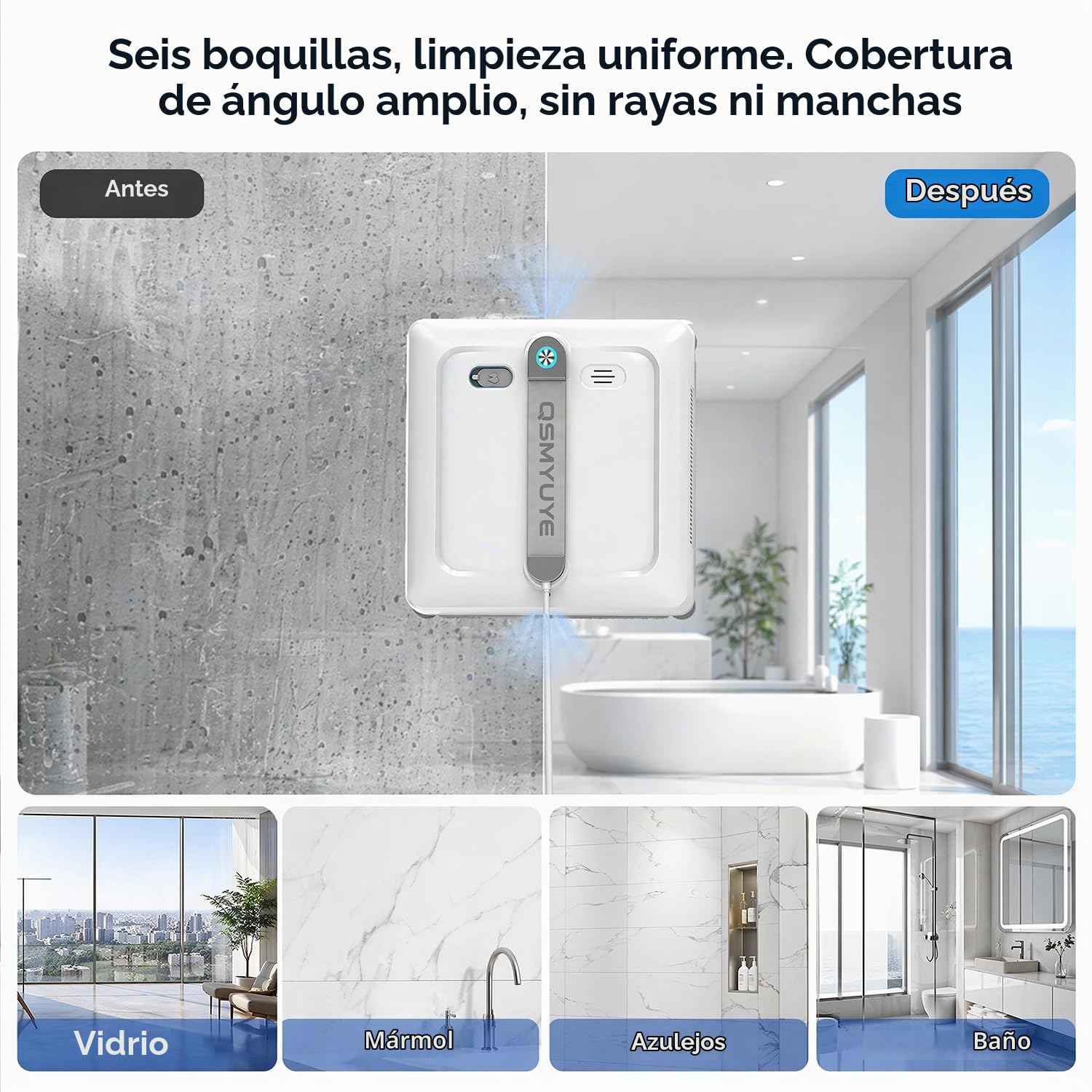 Robot Limpiacristales 9000Pa Doble Cepillo 6 Chorro
