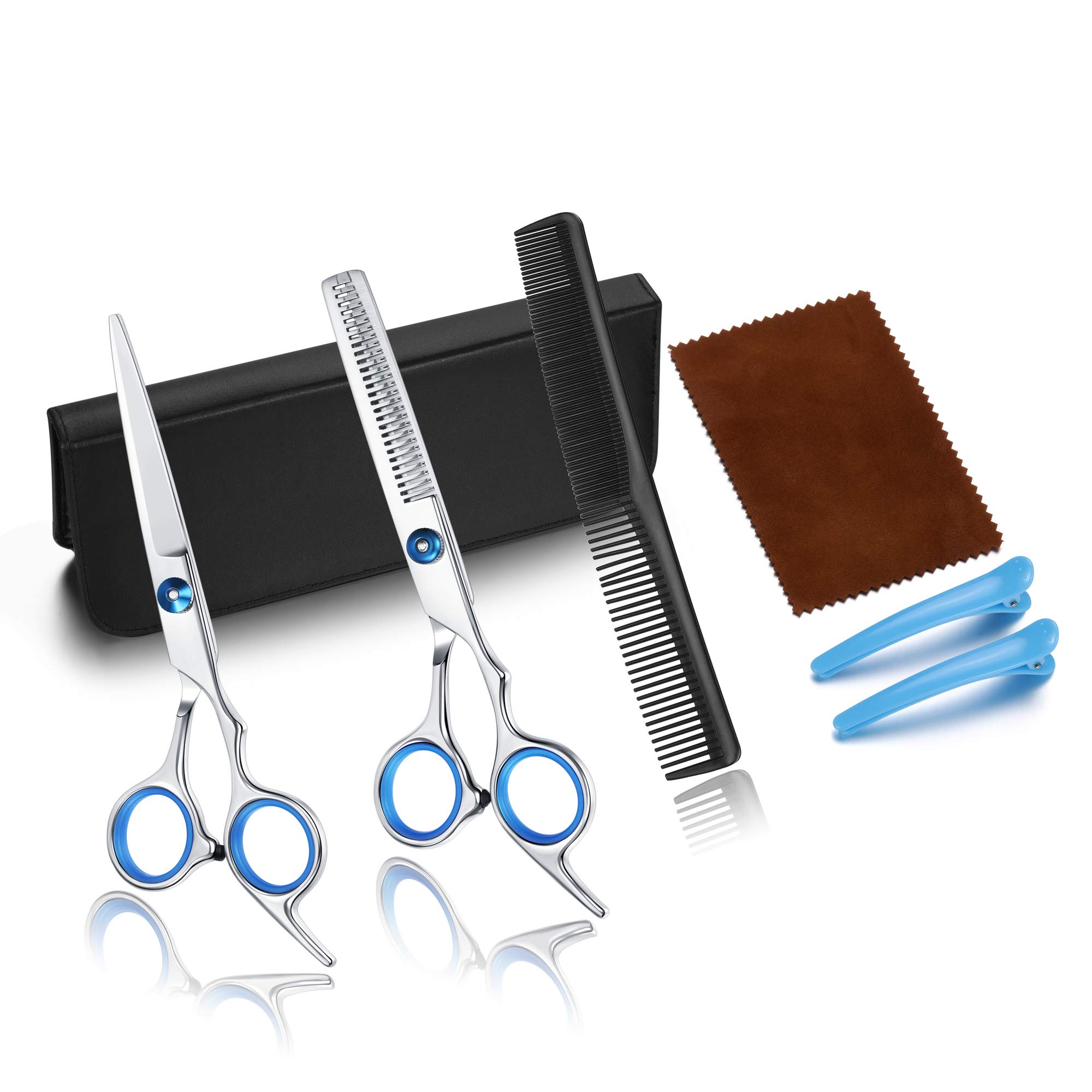 CCbeauty Professional Haircut Hairdressing Scissors Barber/Salon/Home Thinning Texturizing Shears Set Hair Cutting Kit Women Men with Comb and Case