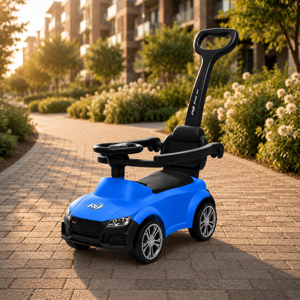 Kids Ride On Car with Push Handle | Musical Sports Baby Ride On | Steering Wheel Safety Guard & Back Rest | Foot to Floor Push Car for Toddlers | Safe & Sturdy | Boys & Girls-image-12
