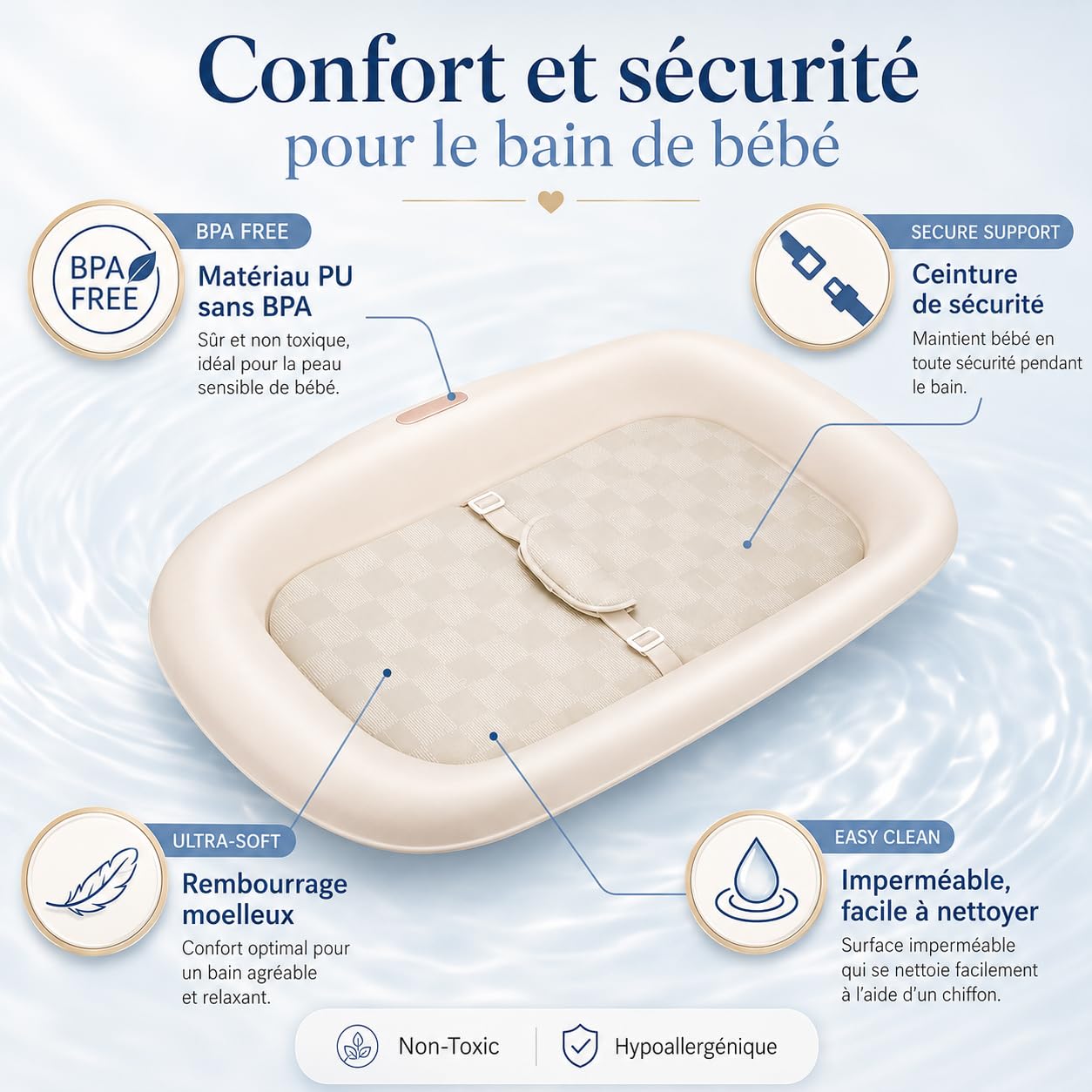 Table à Langer avec Baignoire Bébé 3 en 1, Hauteur Réglable, Thermomètre Digital Intégré, Station de Change Pliable avec Rangement, Tuyau de Vidange, Charge Max 25kg, 0-36 Mois