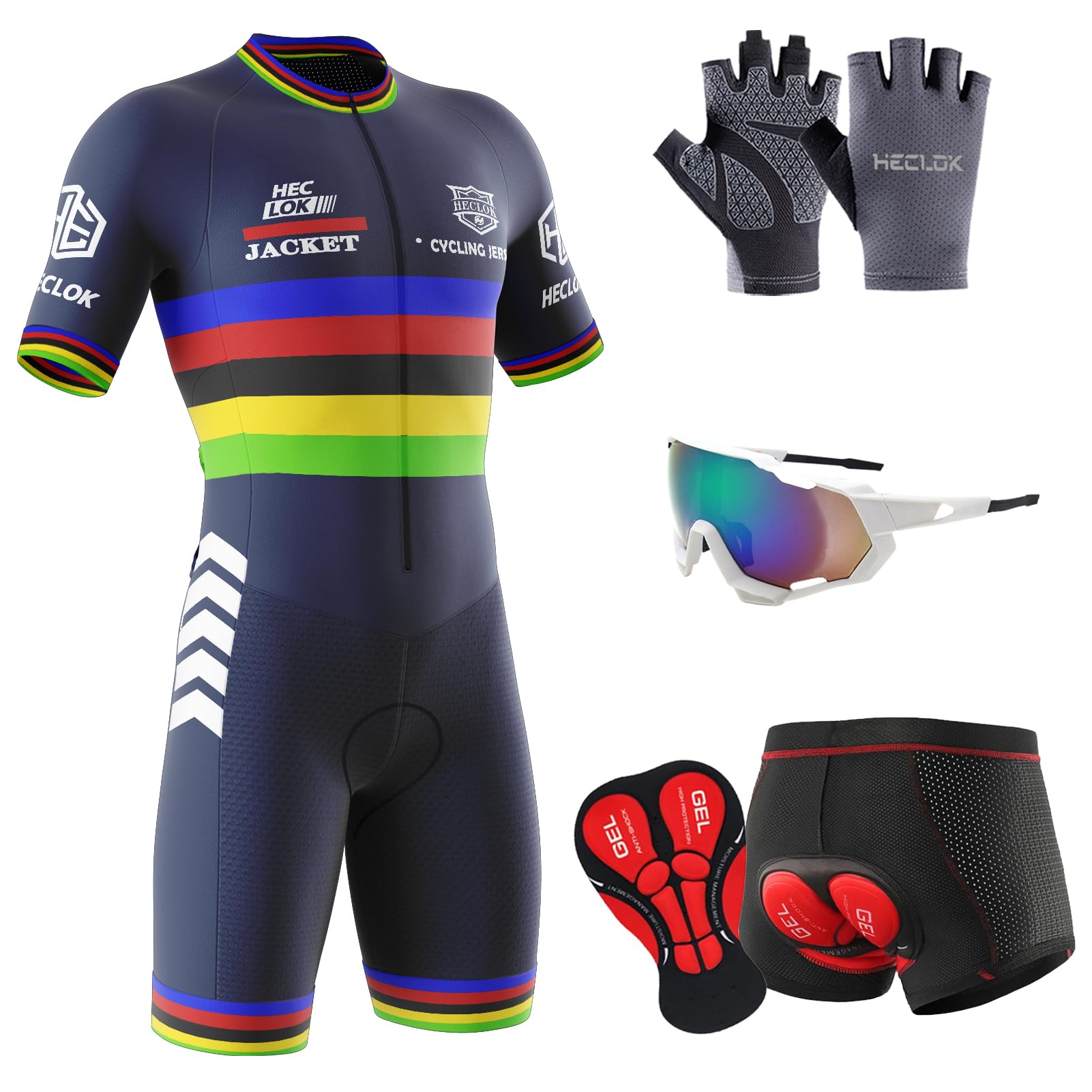 Maglia da ciclismo da uomo manica corta Estivo Set,Body Ciclismo Uomo,Tuta da Triathlon a Maniche Corte da Uomo＋Ciclismo 5D Gel Imbottito Boxer Biancheria Intimo Mutande