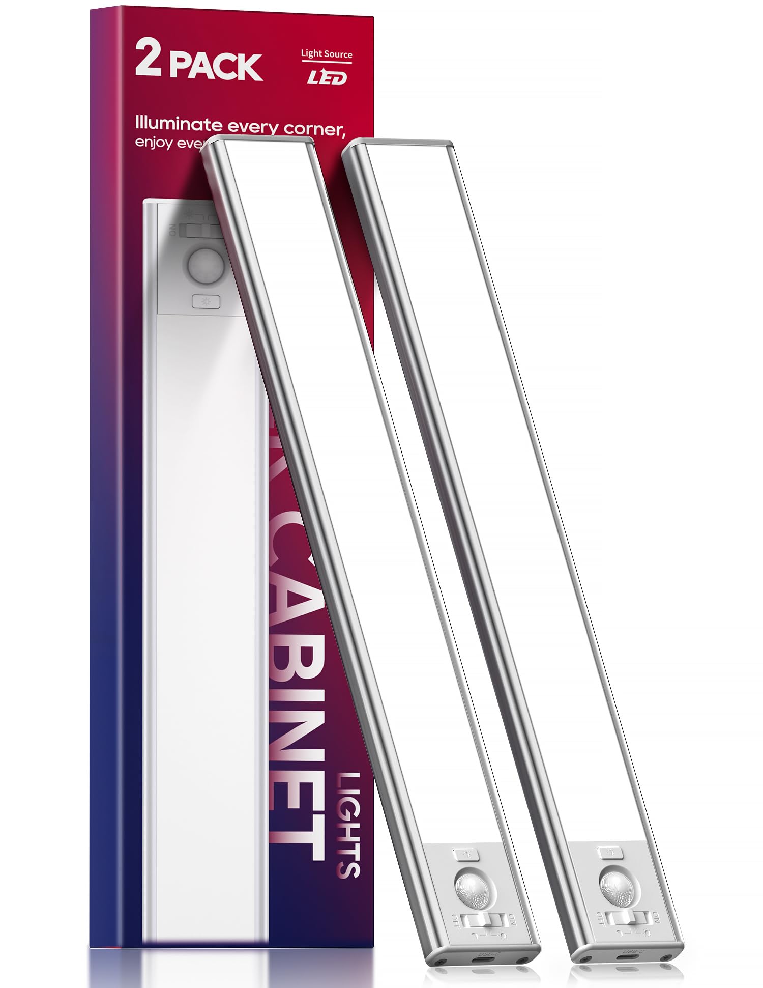 Cabinet Backlight, 3200mAh Rechargeable Motion Sensor Light for Indoor, Cabinet LED Lights with Battery, Adjustable Light, Wireless Backlight