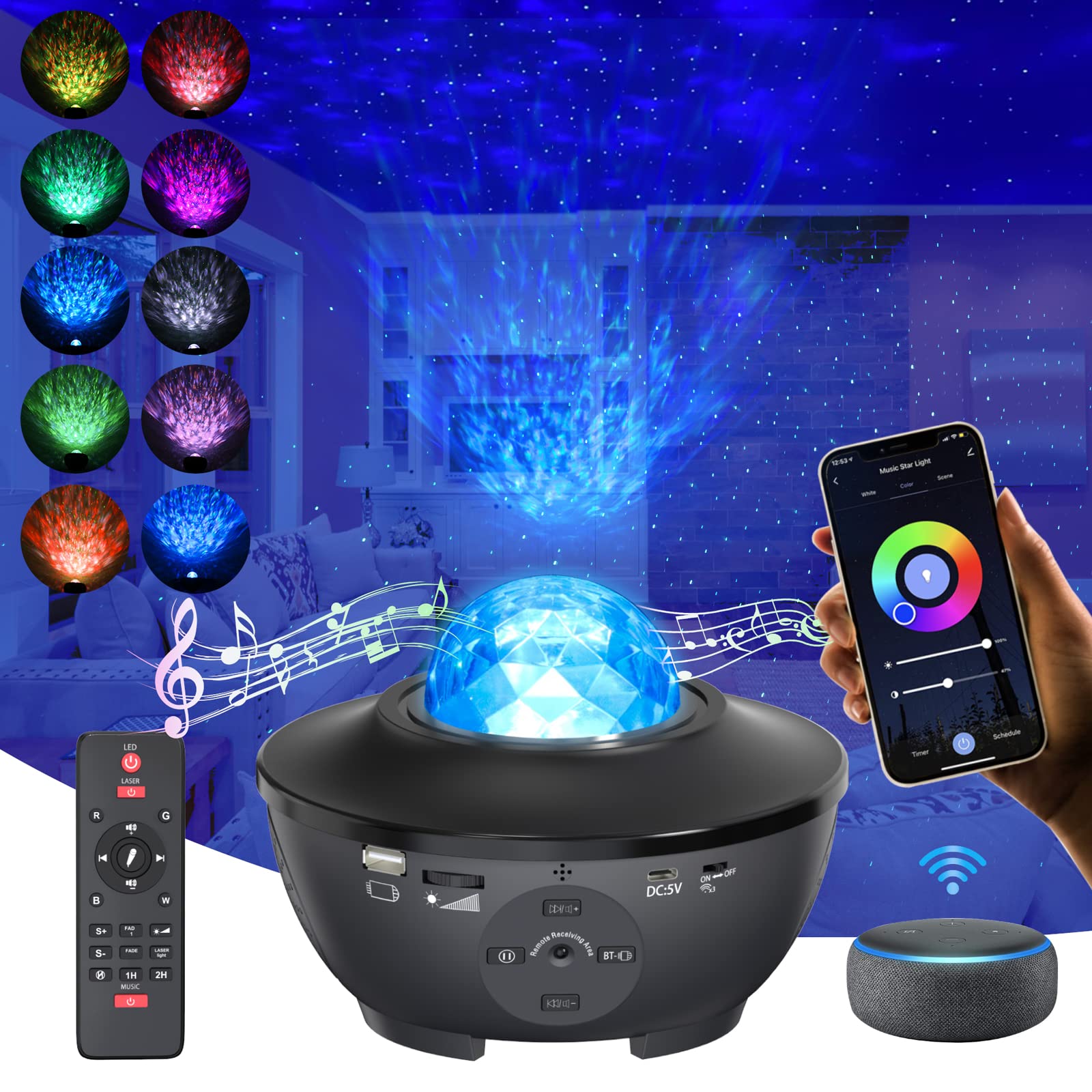 Galaxy Projector, Star Projector with Bluetooth Speaker, Galaxy Night Light Projector with Remote Control Compatible with Alexa & Google for Bedroom, Room Decor, Home Theatre, Adults & Kids
