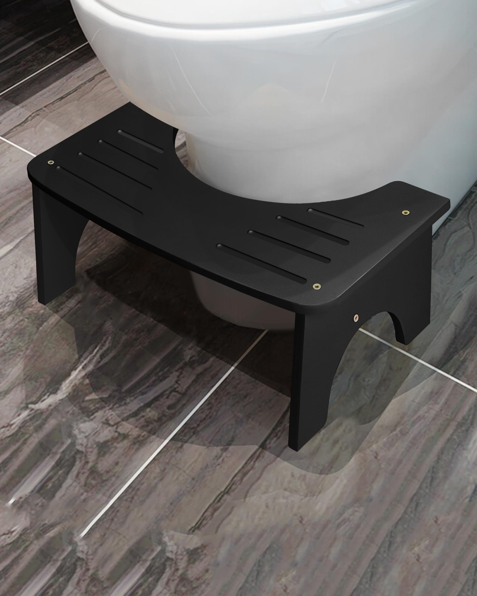 RayLove Physiologischer Toilettenhocker aus Bambus – WC-Trittbrett aus Holz – 35 Grad strapazierfähiger C-förmiger Hocker (Schwarz)