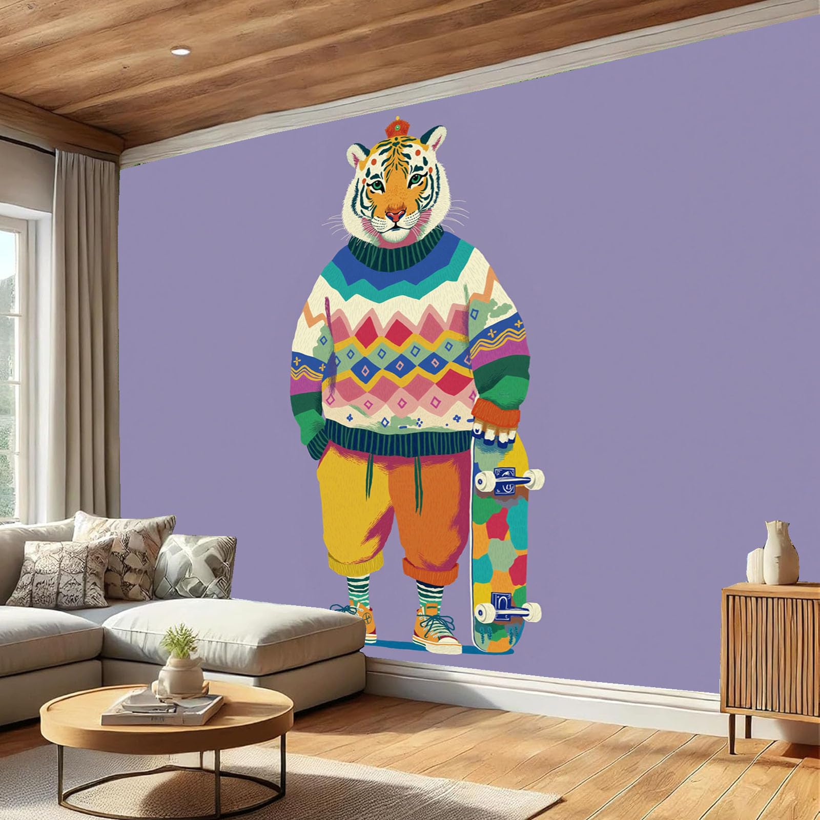 Papier peint panoramique tigre 300x210 cm multicolore intissé pour salon