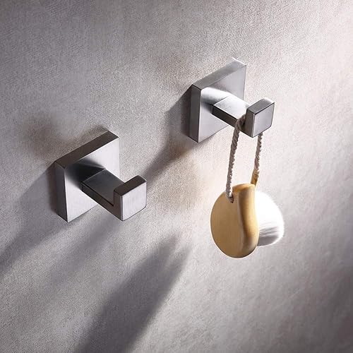 Miniatura 4 de TASTOS Ganchos para toallas de baño, níquel cepillado, paquete de 2 ganchos de acero inoxidable para bata y ropa, gancho de pared resistente para