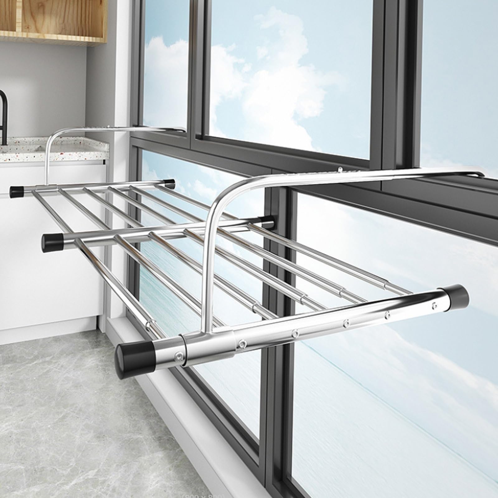 Verstellbarer Hängetrockner, Wäscheständer — Zum Aufhängen Von Heizkörpern Und Balkon, Verstärkte Stützstange Großes Volumen Teleskop Balkon-Wäschetrockner, Silberne Farbe (Size : 27in-47in)