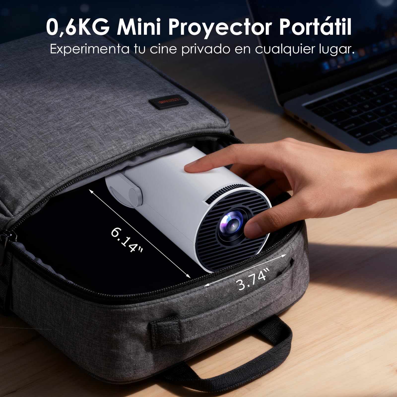 WOLFANG Proyector Portatil, Mini Proyector 1080P con Apps Integradas, WiFi y Bluetooth, Corrección Keystone Automática, Compatible con iOS/Android/TV Stick/PS5