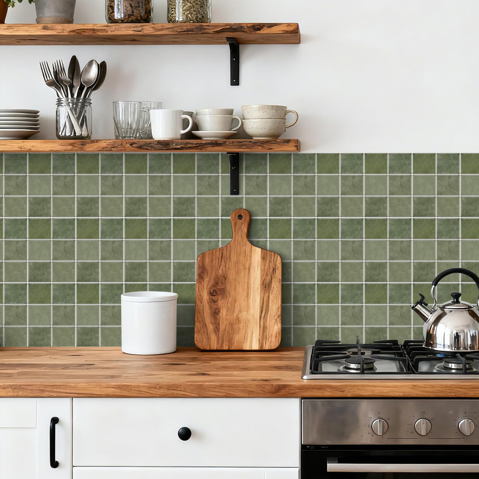 LMYSXAOZ Stick on Tiles 17x23CM Sage Green Tile Stickers Transfers for Bathroom Kitchen,Peel and Wall Self Adhesive Vinyl Waterproof Oil Proof Home Decor