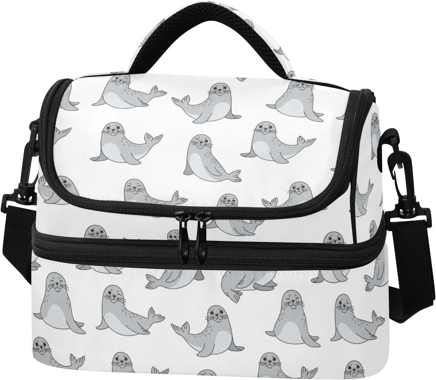 Emelivor Seals Animals White Print Insulated Lunch Box for Kids Lunch Cooler Bag for School Reusable Meal Prep Bag with Adjustable Shoulder Strap