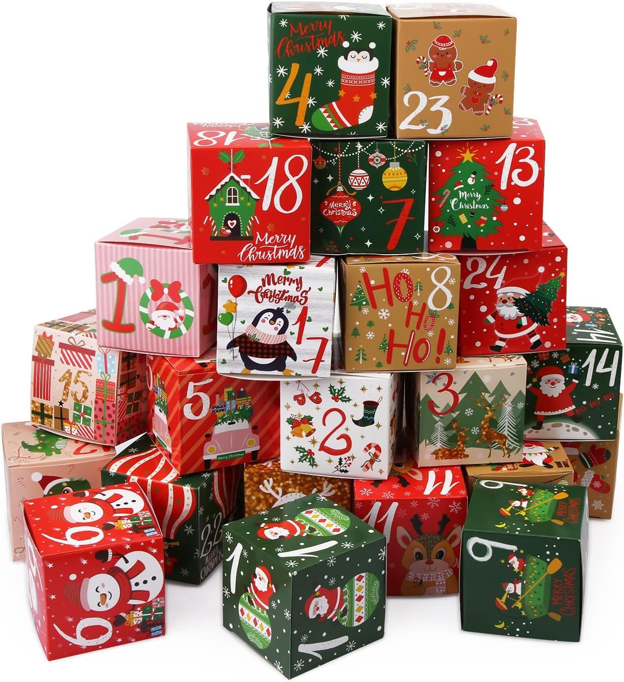 DIY Christmas Advent Calendar 2023-24 Days Countdown with 24pcs Cardboard Treasure Boxes for Xmas Party, Holiday Decoration and Christmas Countdown Calendar Make & Fill Your Advent Calendar Gift Box