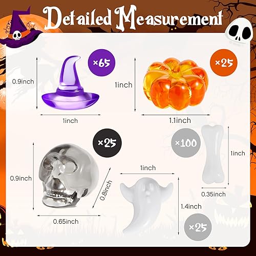 Miniatura 2 de 240 piezas de adornos de calabaza acrílica para Halloween, mini cabeza de calavera pequeña, sombreros de bruja pequeños, mini huesos de esqueleto,