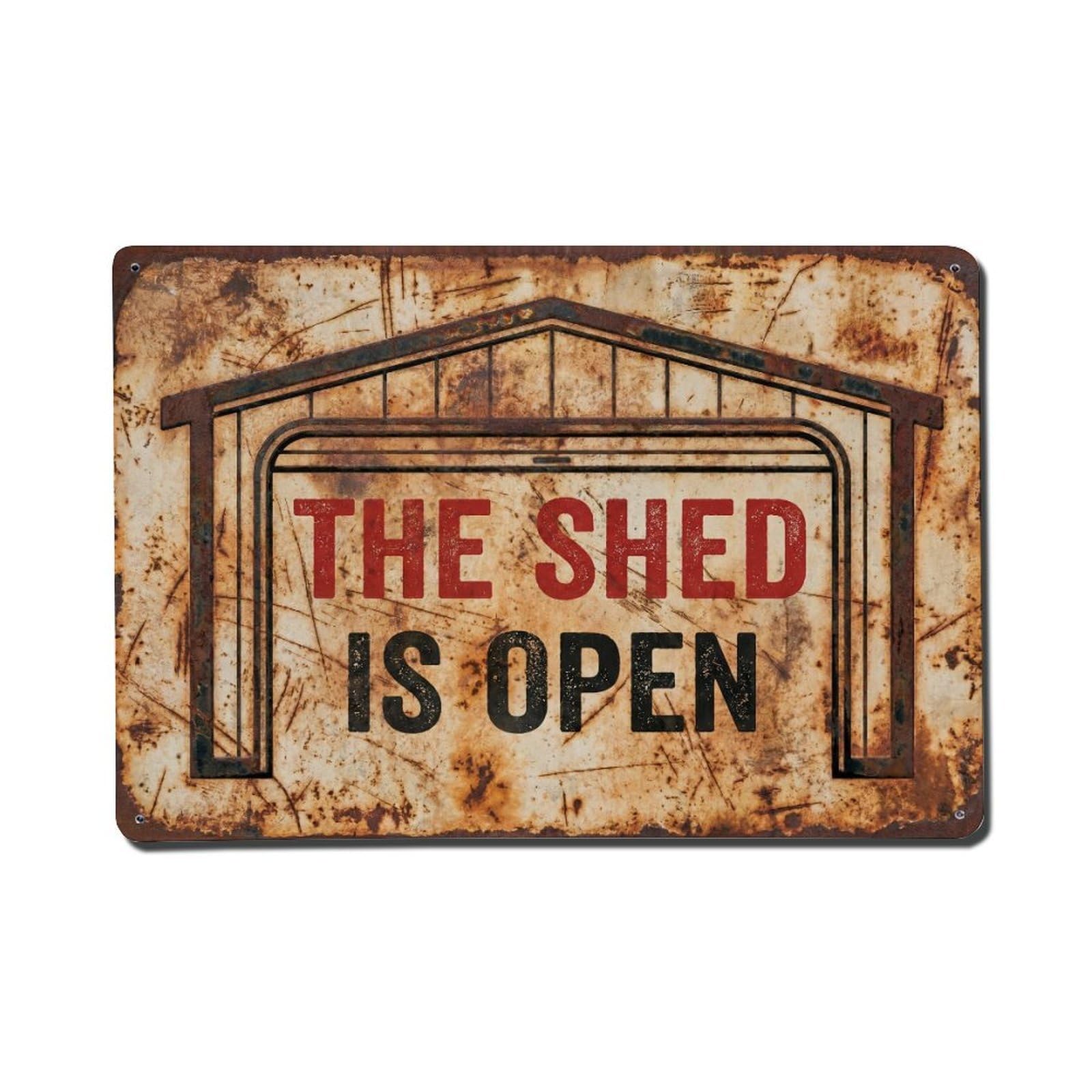 Backyard Workshop Shed Open Industrial Humor Metal Tin Sign Plaque Wall Decor for Cafe, Man Cave, Club Bar, Office, Home Garden Round Metal Poster 8x12Inch