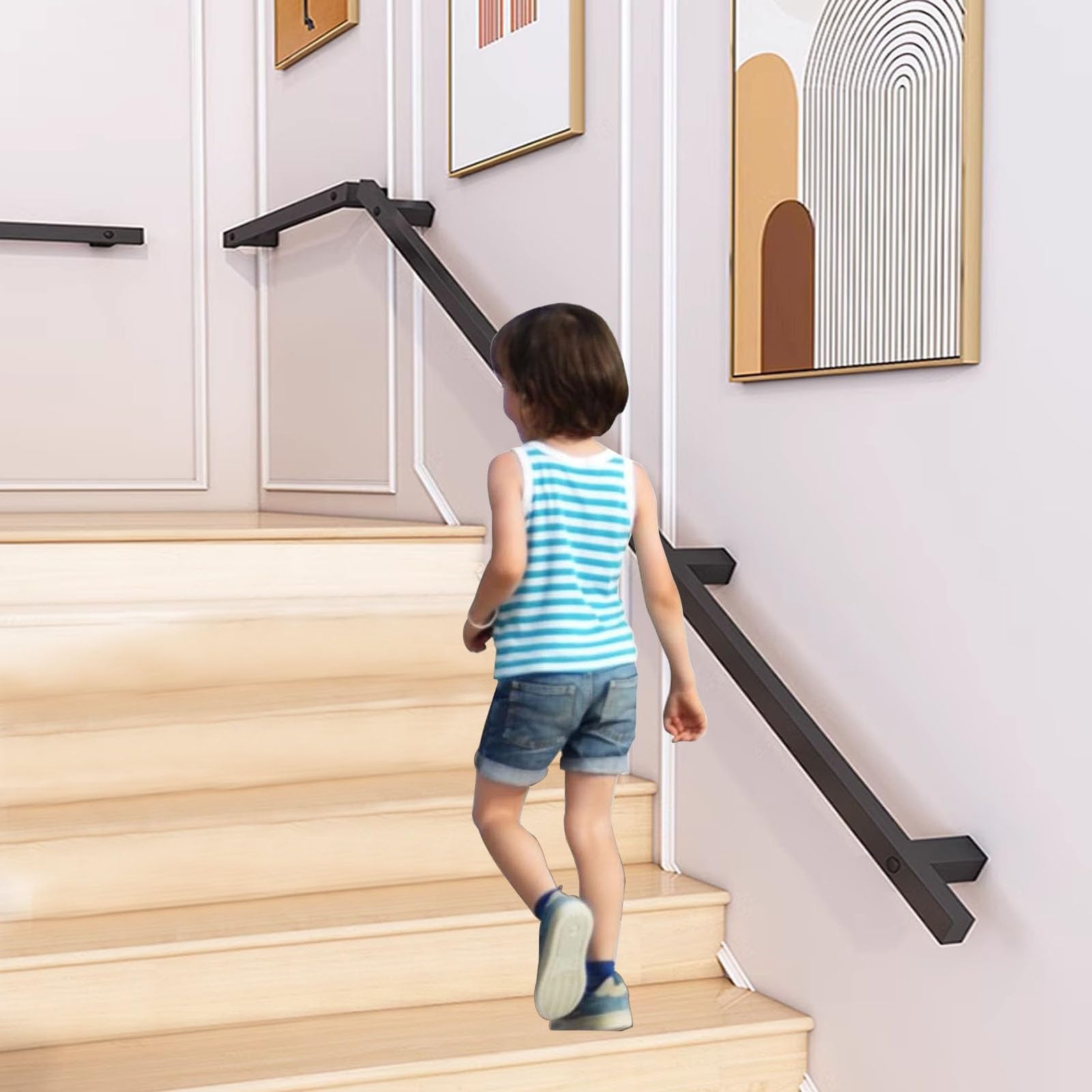Rampe d'escalier barre d'appui de couloir en fer forgé noir de 390 cm