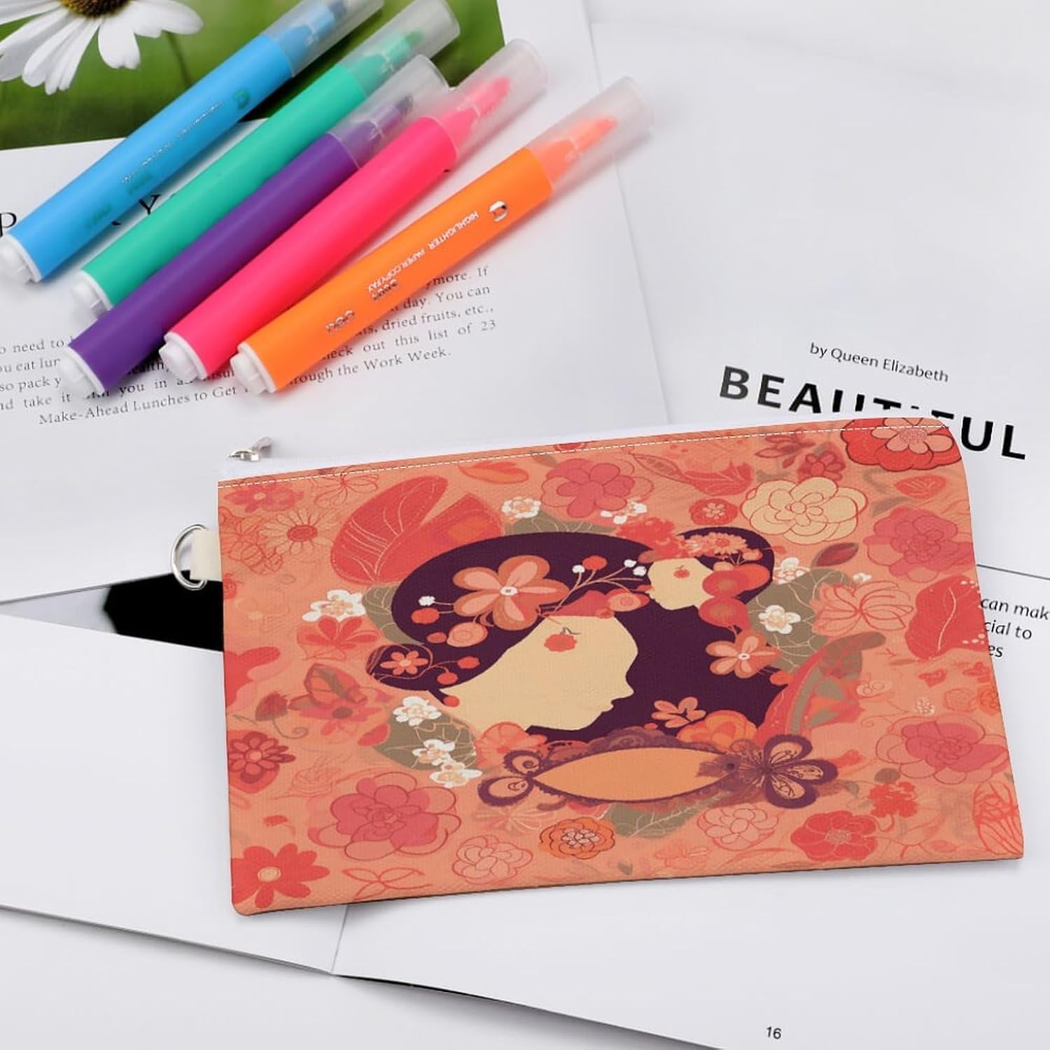 Women's Day Greeting Card Coin Purse with Zipper Mini Change Purse Portable Coin Wallet Pouch Change Holder Makeup Bag Coin Pocket
