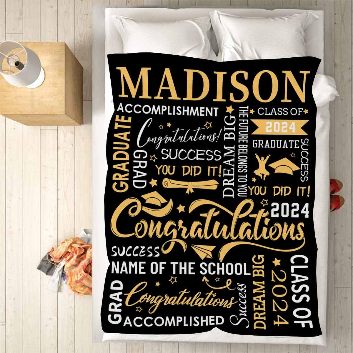 College Graduate Gifts for Her, 2024 Personalized Graduation Blanket Personalized Blankets and Throws Custom Picture Blanket Personalized Picture Blankets Best Friend Blanket 43x56inch