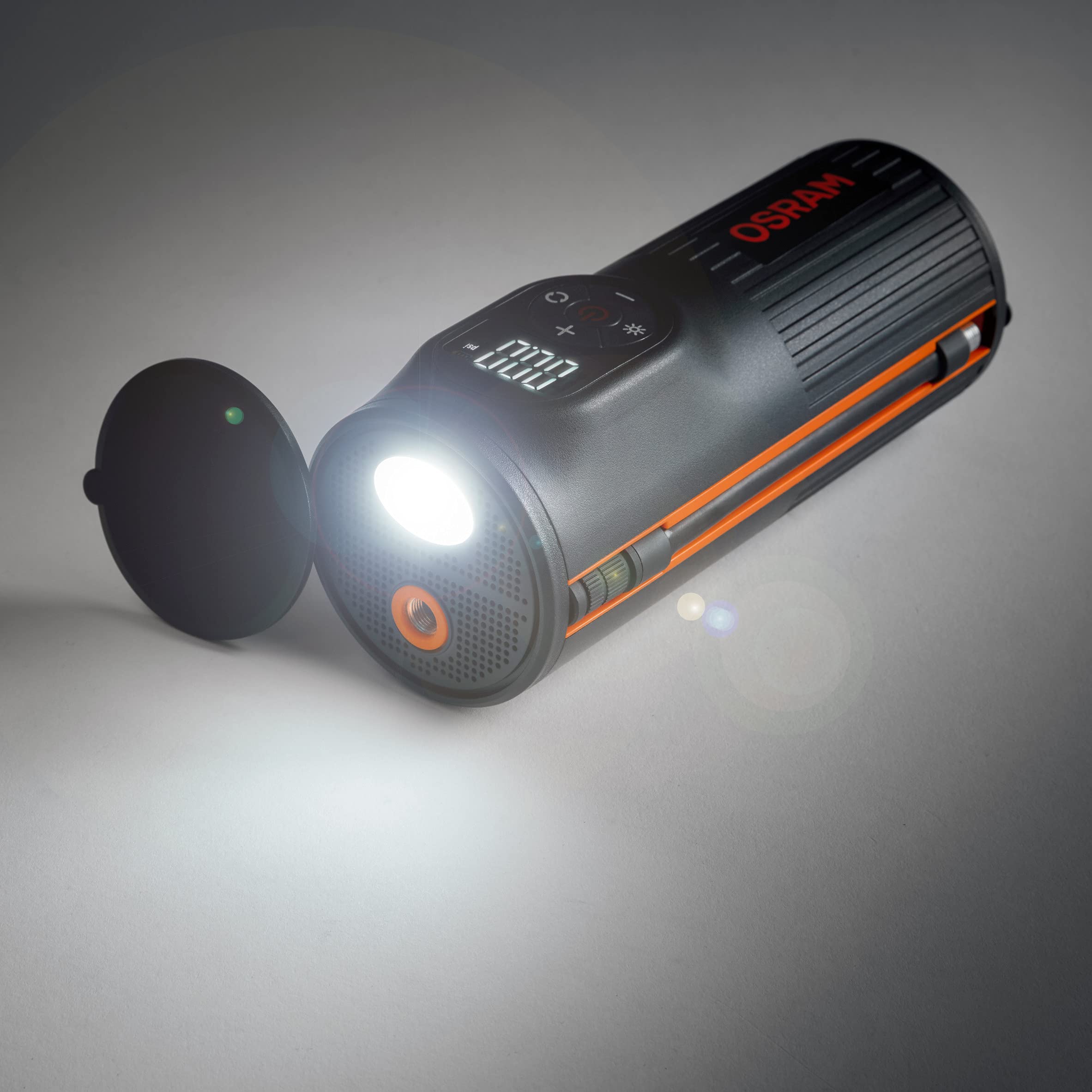 OSRAM TYREinflate 2000, kompakte wiederaufladbare Reifenpumpe mit LED Licht, tragbarer Kompressor für Reifen, Stromanschluss via USB, Reifenbefüllung in 2 Minuten