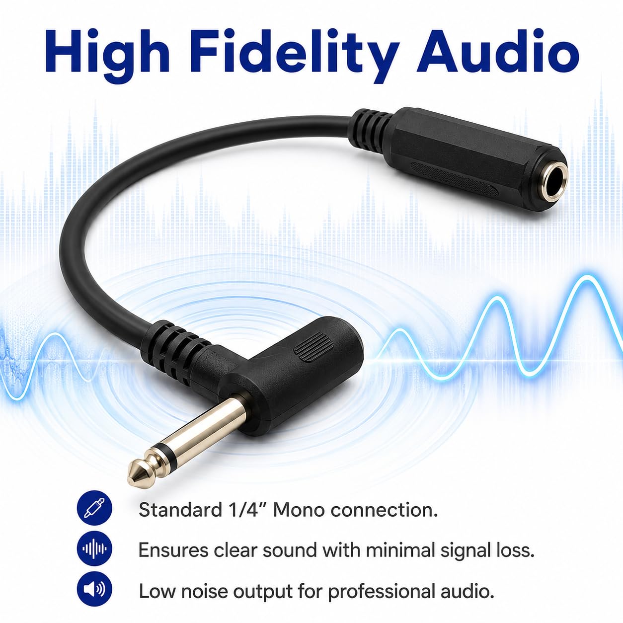 6 35 Stecker auf Buchse, Rechtwinklige 6 35 kabel Verlängerungskabel Rechtwinklig 0,5m 1/4 Zoll TS Mono Stecker Buchse Audio Kabel mit vergoldeten Kontakten für Mixer Lautsprecher Studio Equipment