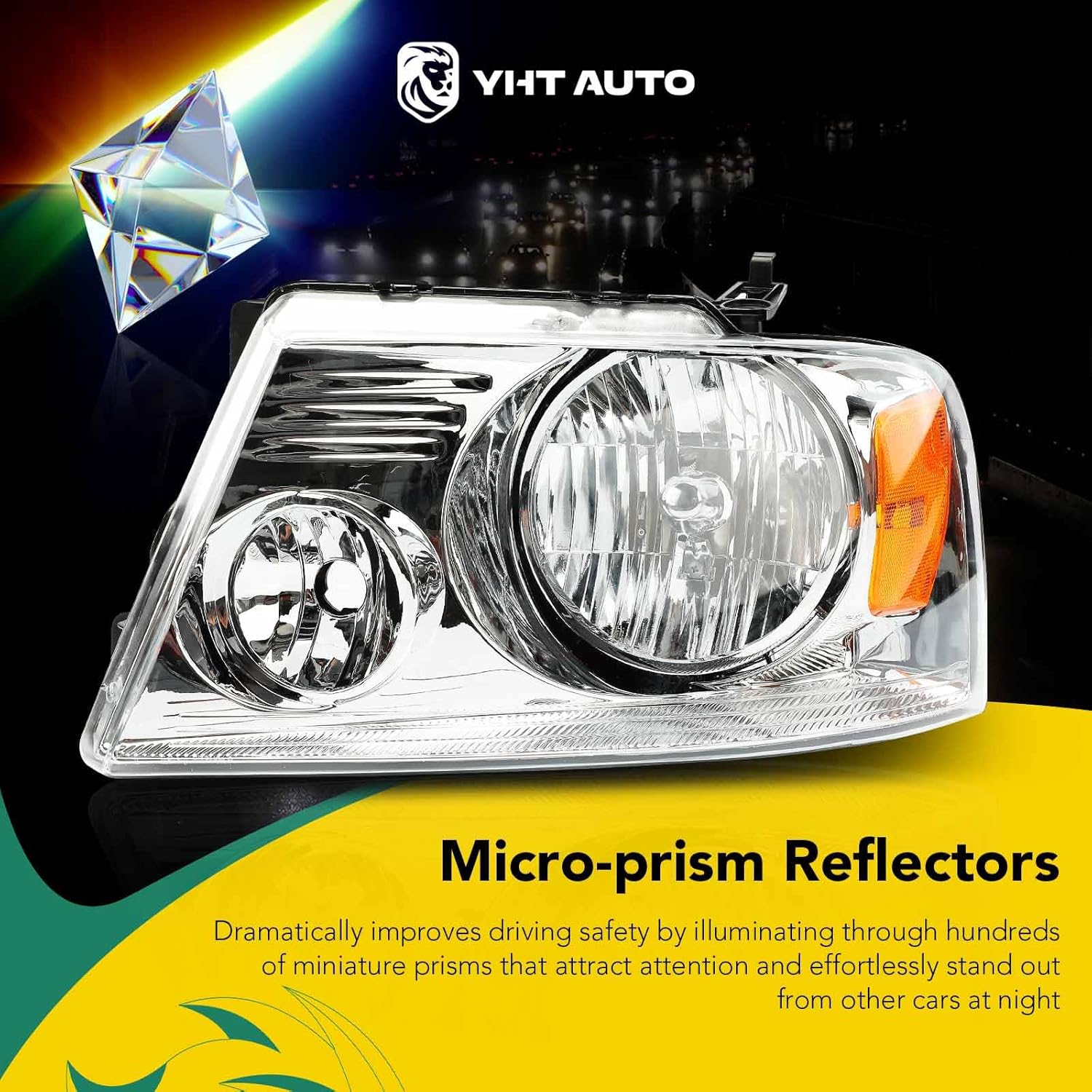 YHTAUTO Pair Headlights Assembly Compatible with Ford F-150 2004-2008 & Lincoln Mark LT 2006-2008, No Bulbs Included, Direct Fit DOT Certified Head Lights Lamps, Clear Lens Chrome Housing