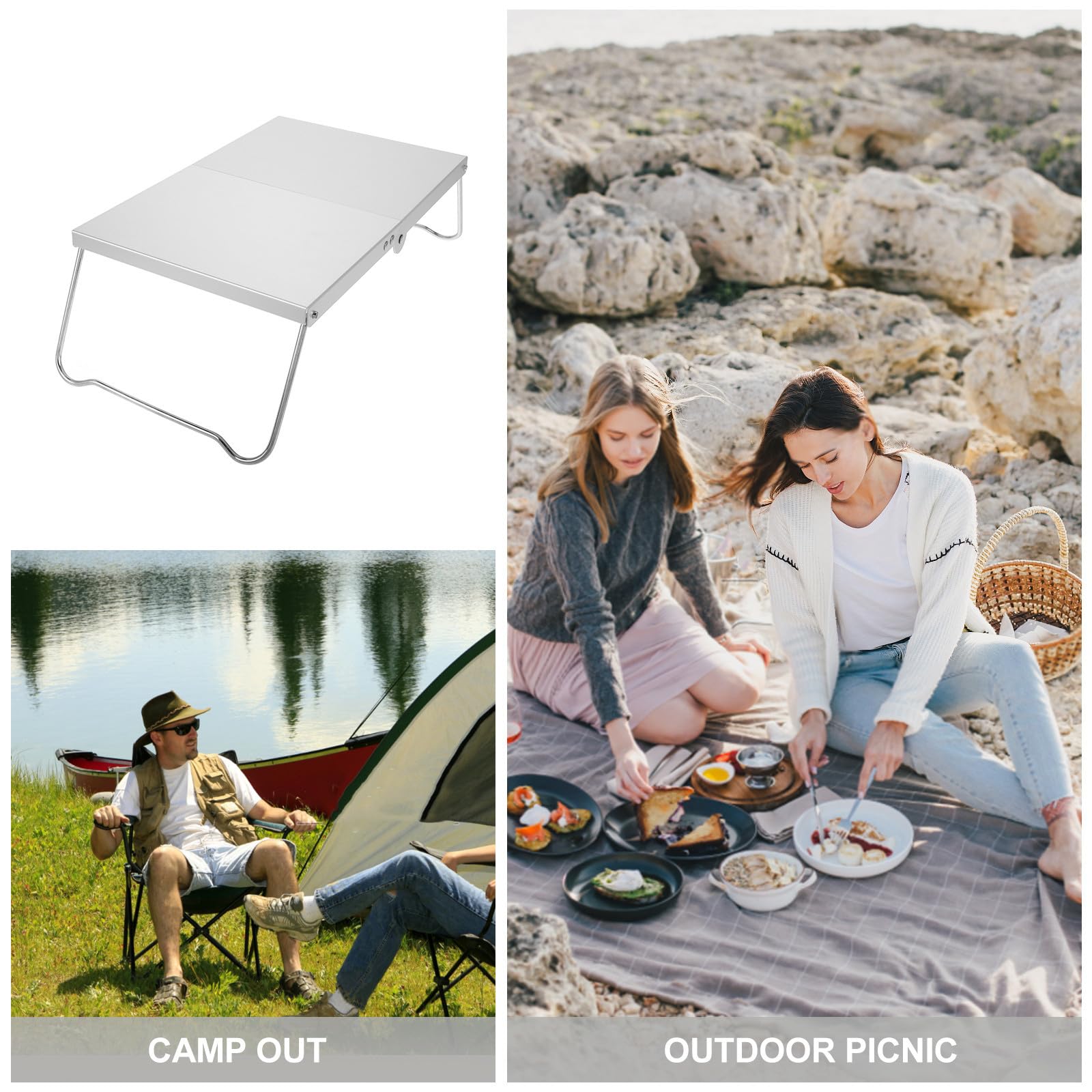 SHINEOFI Aleación de Aluminio Mesa Pequeña Plegable Portátil 32 * 21cm