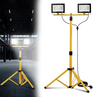2 x 50W Baustrahler LED mit Stativ einstellbar, IP66 Wasserdichte Baulampe mit 3m Netzkabel, 6500K LED Arbeitsstrahler für Baustelle, Werkstatt oder Keller, Innen & Außen