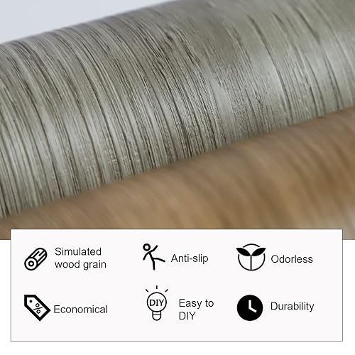 Miniatura 3 de Oxdigi Rollo de vinilo para despegar y pegar de 15.7 x 118 pulgadas13 pies cuadrados, azulejos de vinilo autoadhesivos, suelos de tablones de