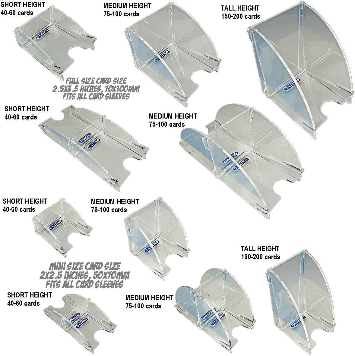 LITKO Mini Card Deck Holder | Clear | Draw & Discard Pile | Holds 75-100 Cards | US Small & EU Mini Sized Cards