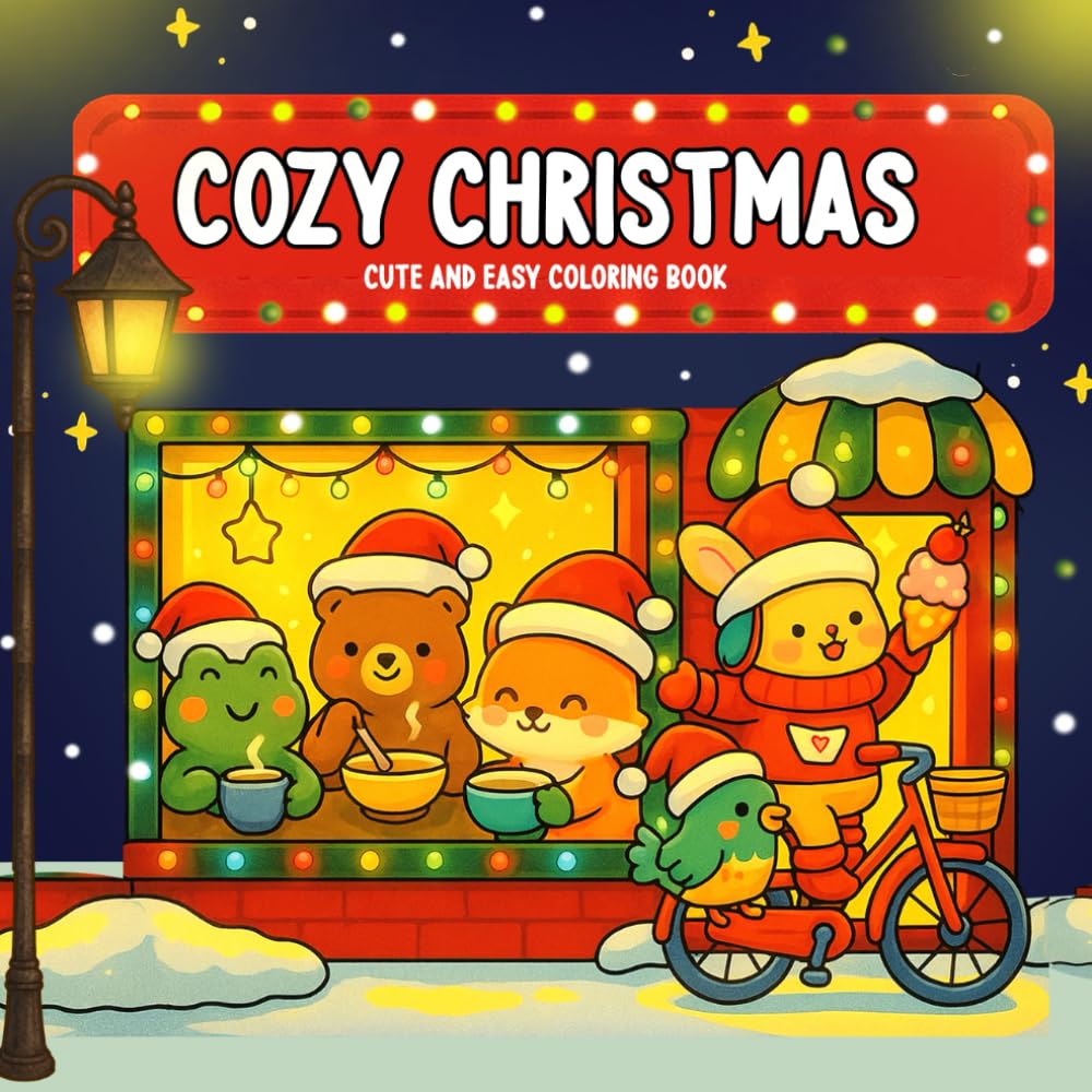 Cozy Christmas: Cute and Easy Coloring Book for Adults and Kids