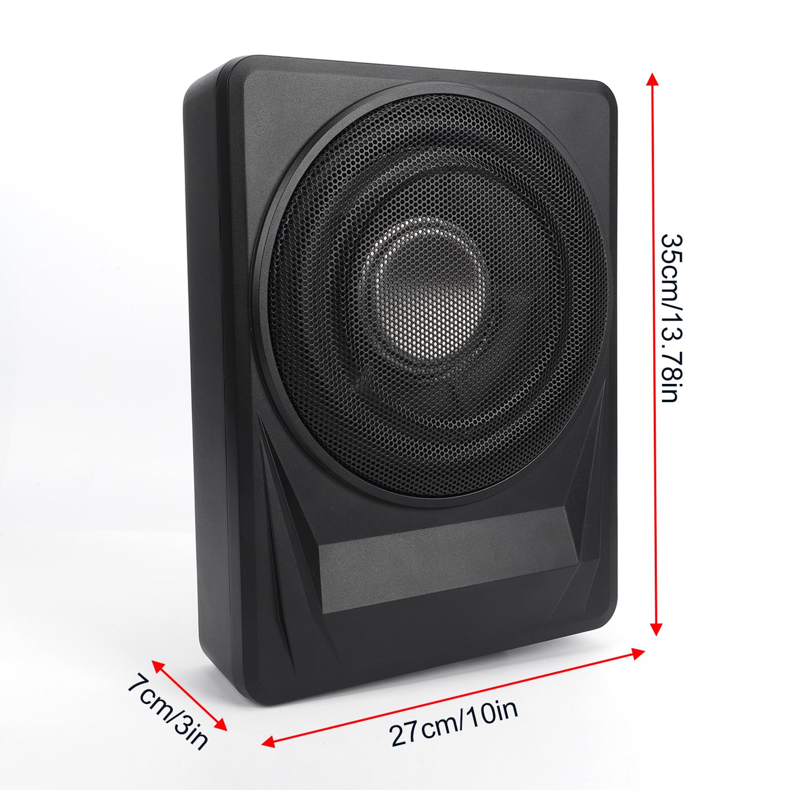 Qqmora Subwoofer Sottile per Auto da 10 Pollici Subwoofer Alimentato Attivo Sotto il Sedile 1200 W di Picco Amplificatore Integrato Custodia in Lega di Alluminio con Kit di