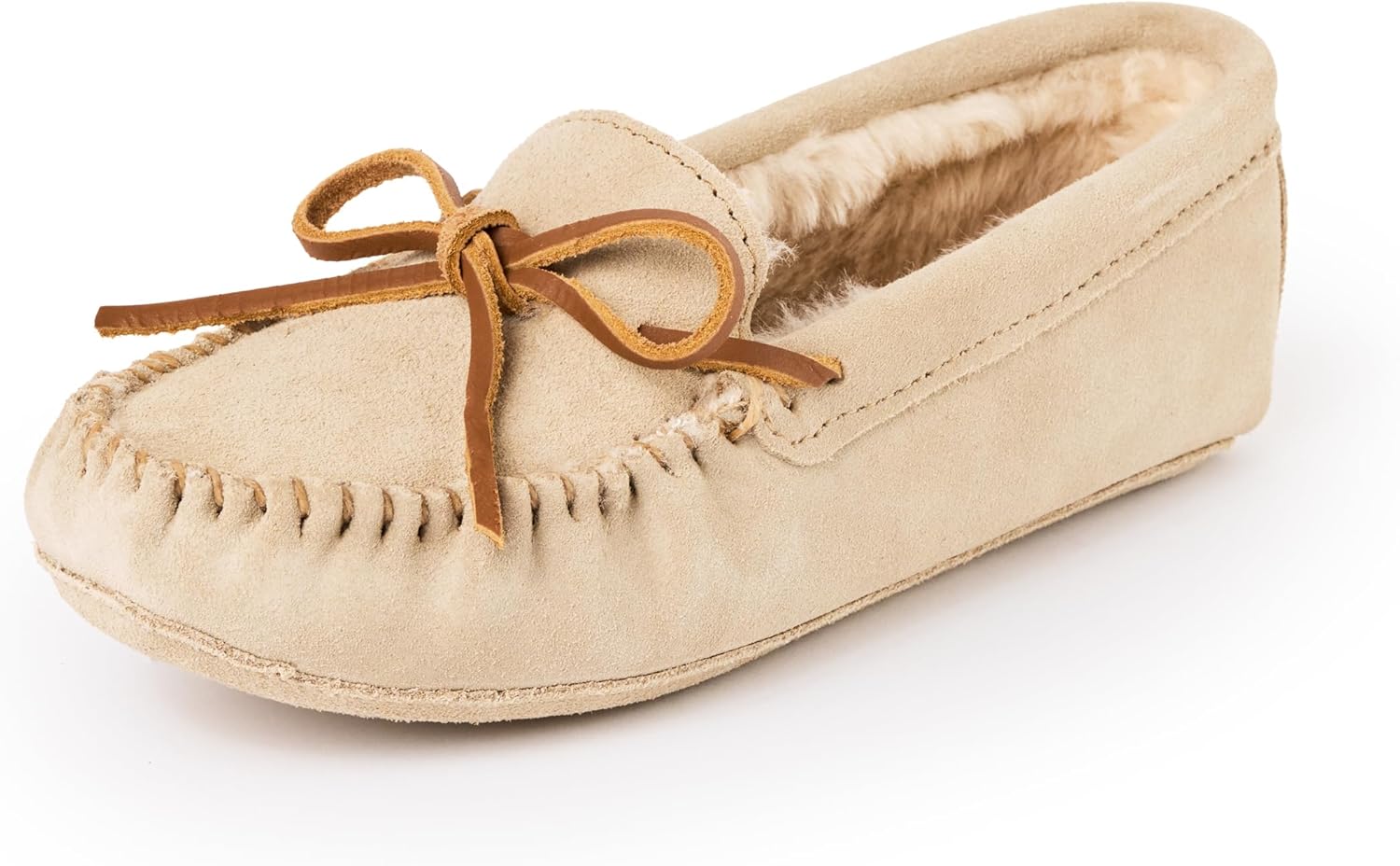Minnetonka Women's Suede Soft Leather Sole Faux Fur Lined Slippers