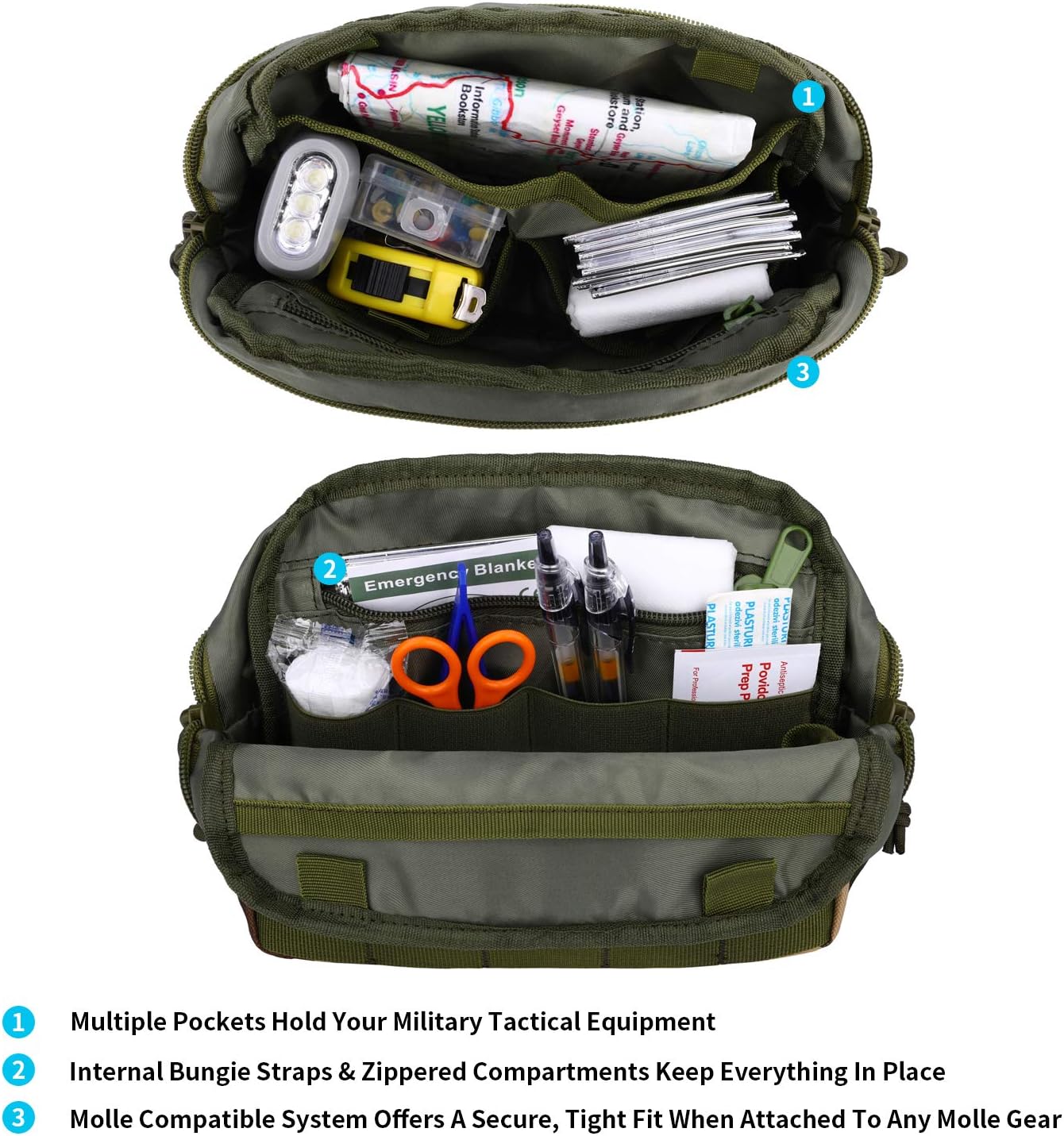 Gonex Tactical Molle Horizontal Admin Pouch, Medical EDC EMT Utility Tool Bag YKK Zippers Shell Design Attachment Pouches for Outdoor Activities Medical Supplies (Bag Only), Multicam